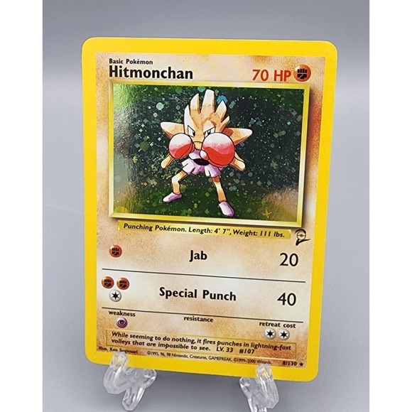 Pokemon Base Set 2 - Hitmonchan Holo Rare Trading Card - with Swirl - Picture 1 of 3